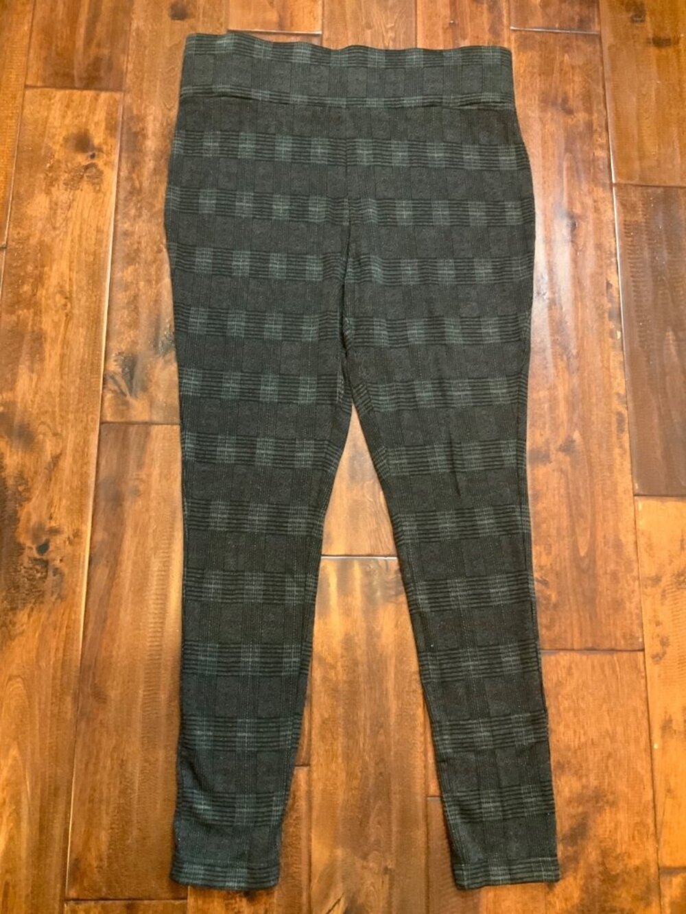 Tahari Gray Glen-plaid Check Leggings, Size L
